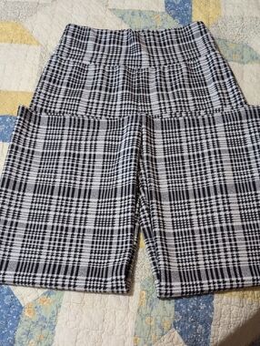 SHEIN Black and White Plaid High-Waist Slacks